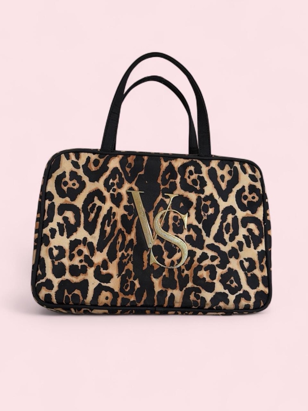 Victoria's Secret Leopard Cosmetic Tote with Gold VS Logo
